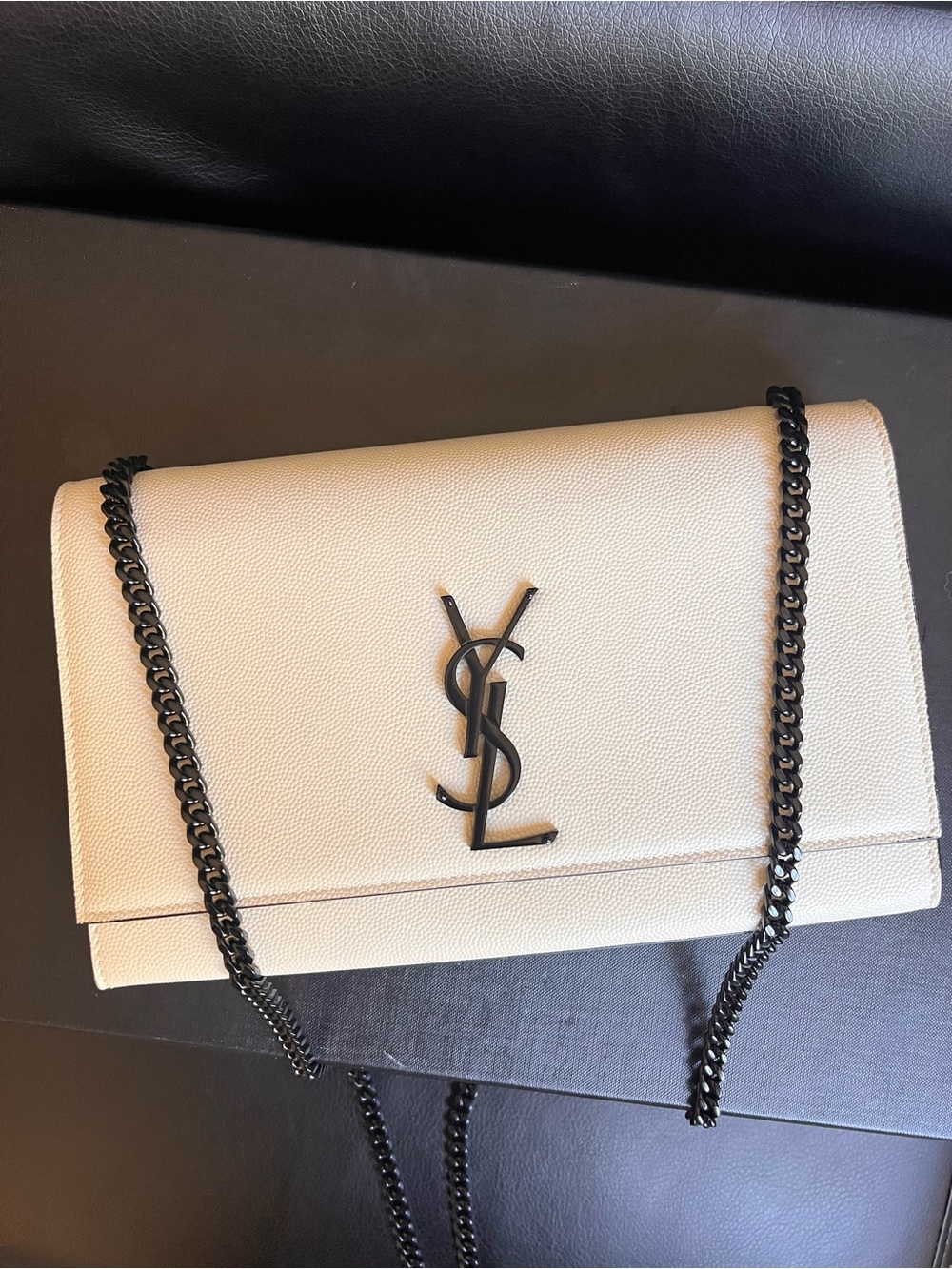 Saint Laurent Cream Leather Shoulder Bag with Black YSL Hardware - Picture 6 of 14